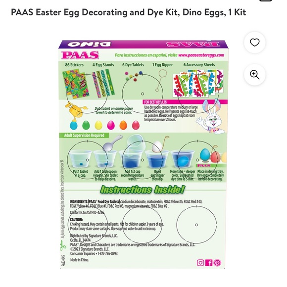 PAAS Dinosaur Easter Egg Decorating Kit Includes 86 Stickers, 8 Stands, 6 Dyes - Picture 3 of 3